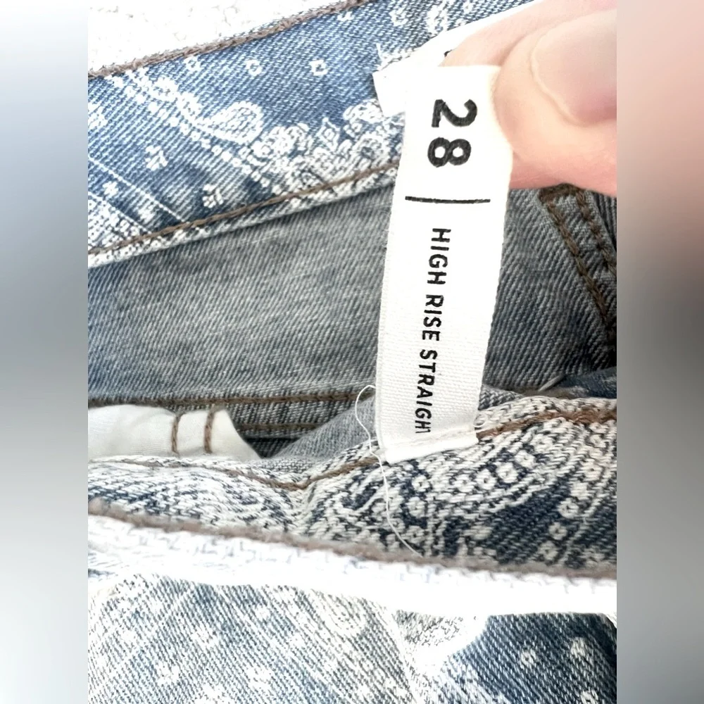 PACSUN High Rise Straight Leg Jeans Women's 28 Blue Bandana Print Button Fly